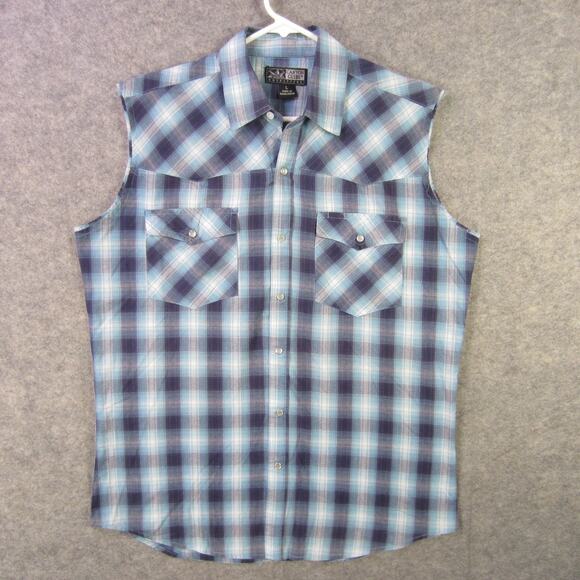 Canyon Guide Outfitters Shirt Mens Large Plaid Sleeveless Western Pearl Snap - Picture 1 of 8